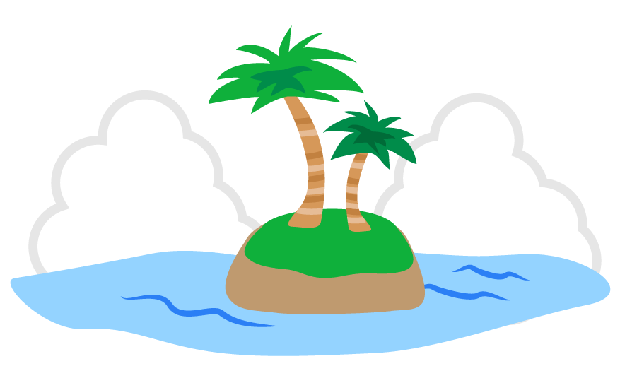 海に浮かぶ島とヤシの木のイラスト