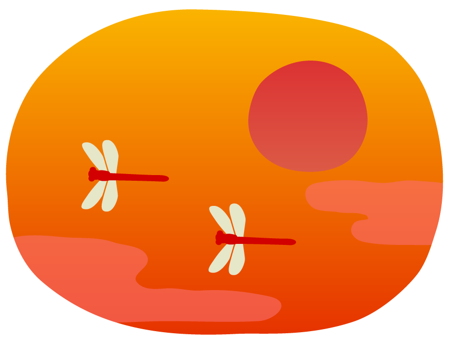 夕日と赤とんぼのイラスト