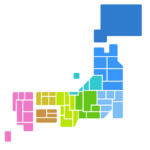 日本地図（都道府県分け・地方別色分け）のイラスト