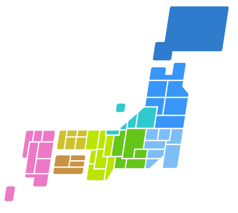 日本地図（都道府県分け・地方別色分け）のイラス …