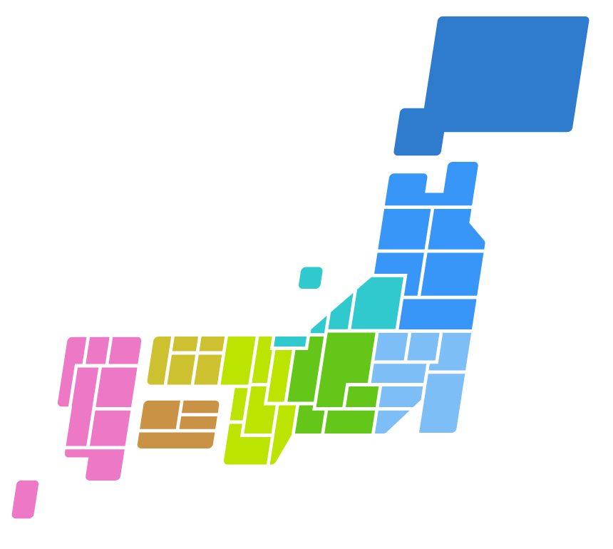 日本地図 都道府県分け 地方別色分け のイラスト02 無料のフリー