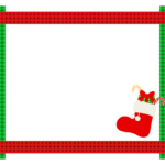 クリスマスブーツと緑と赤のチェック柄フレーム飾り枠イラスト