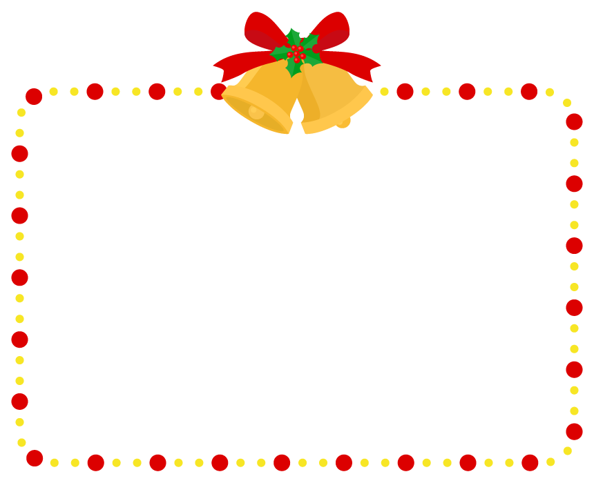 クリスマスベルと赤と黄色の点線フレーム飾り枠イラスト