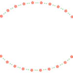 梅の花と緑色のドットの楕円形フレーム飾り枠イラスト