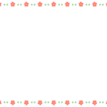 梅の花と緑色のドットの四角いフレーム飾り枠イラスト