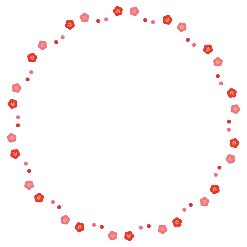 梅の花とつぼみの円形囲みフレーム飾り枠イラスト
