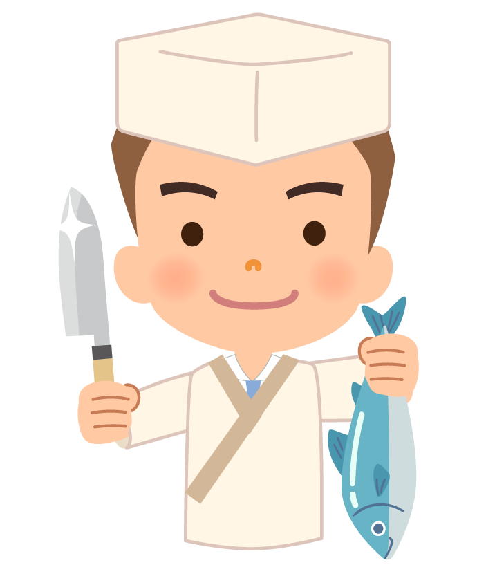 包丁を持った和食の料理人のイラスト