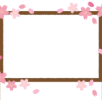 桜の花びらと木の看板のフレーム飾り枠イラスト
