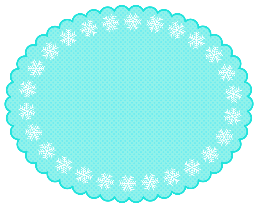 雪の結晶の緑色もこもこ楕円フレーム飾り枠イラスト