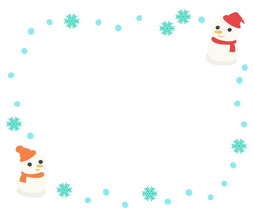 ２つの雪だるまと雪のフレーム飾り枠イラスト