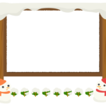 ２つの雪だるまと木の看板のフレーム飾り枠イラスト