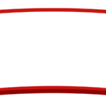 節分・赤鬼と青鬼の赤い扇形のフレーム飾り枠イラスト