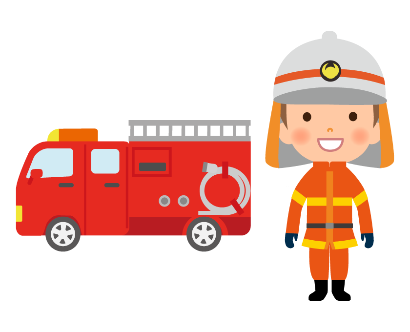消防車と消防隊員のイラスト 無料のフリー素材 イラストエイト