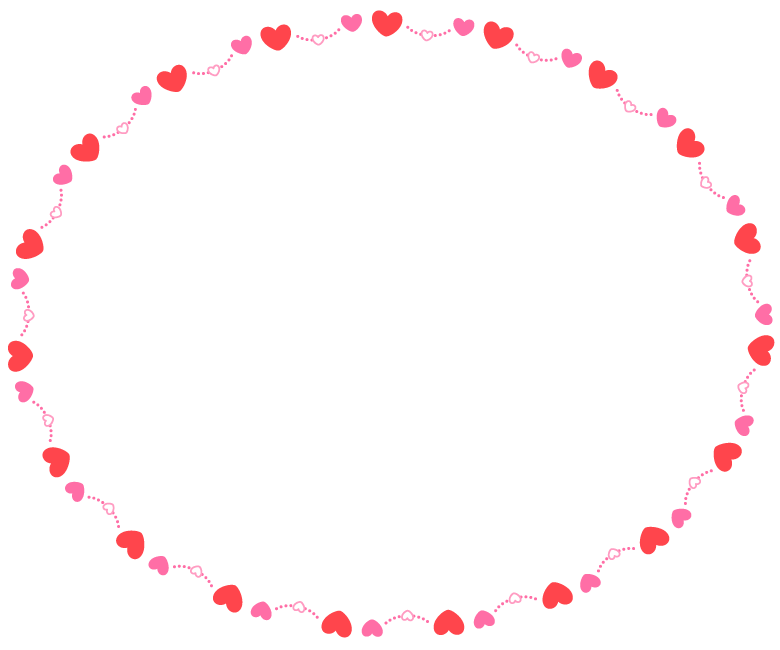 赤とピンクのハートの楕円形フレーム飾り枠イラスト