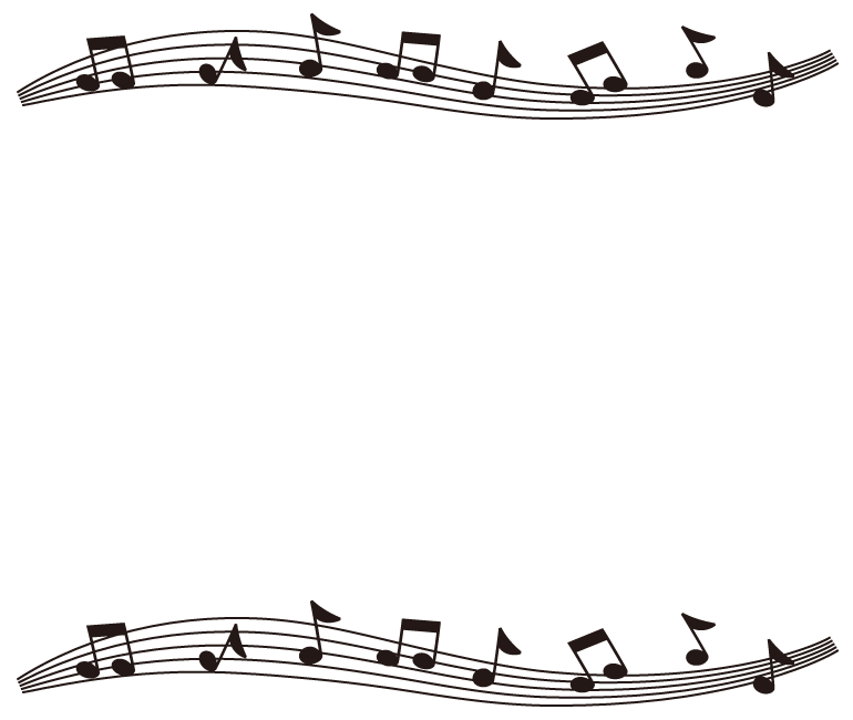 音符と五線譜の白黒上下フレーム飾り枠イラスト