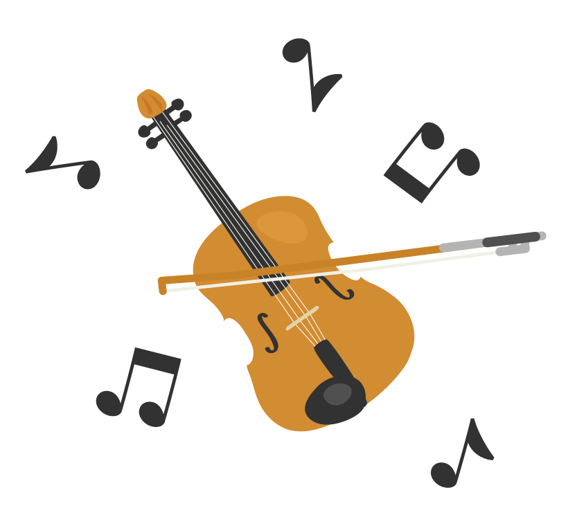 ヴァイオリンと音符のイラスト