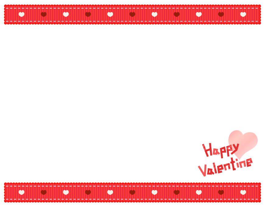 ハートのリボン「Happy Valentine」フレーム飾り枠イラスト