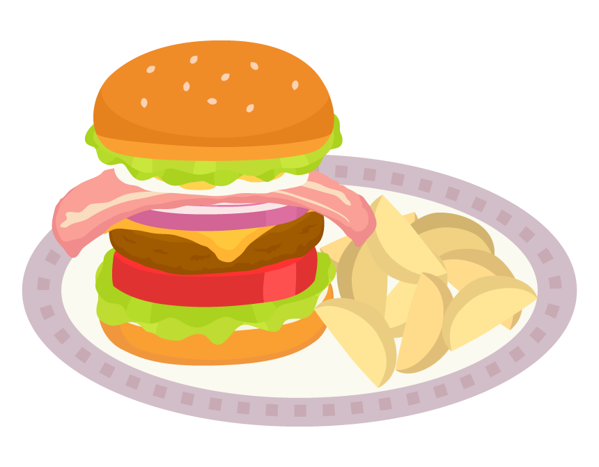 BLTバーガーとポテトフライのイラスト