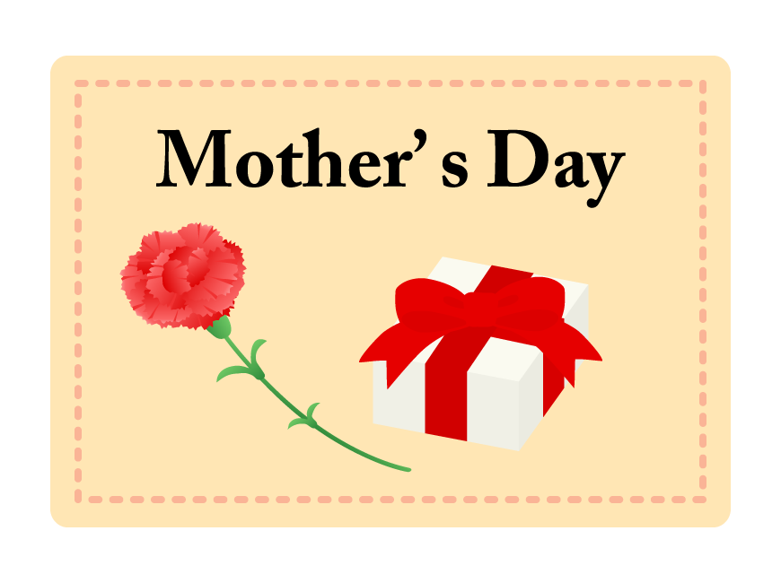 カーネーションと「Mother's Day」（母の日）の文字イラスト