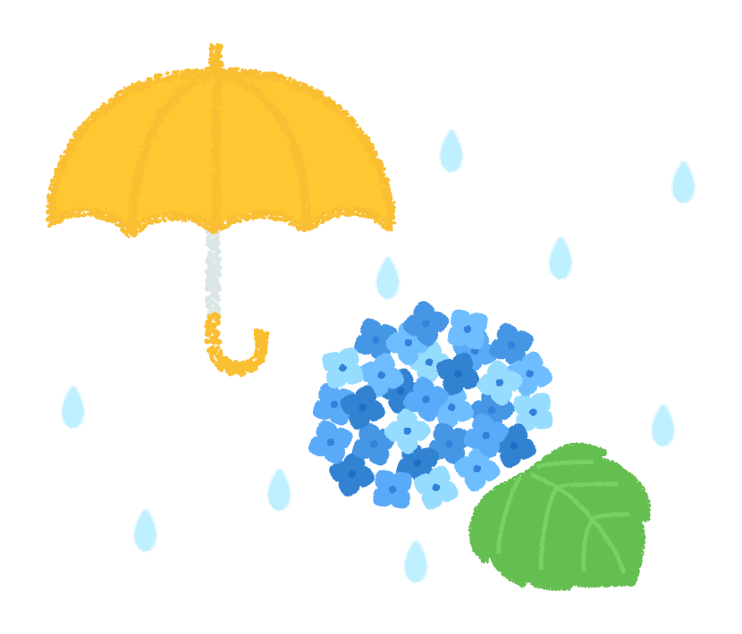 梅雨 紫陽花 あじさい と雨のイラスト 無料のフリー素材 イラストエイト