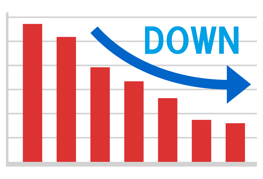ダウン（下降）の棒グラフのイラスト