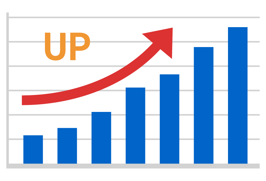 アップ（上昇）の棒グラフのイラスト