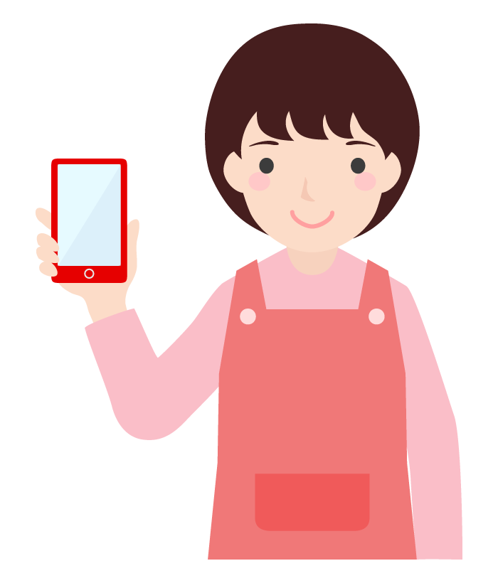 スマホを持つ店員（女性）さんのイラスト