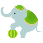サーカス・ボールで芸をする象のイラスト