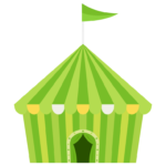 サーカスのテント（緑色）のイラスト