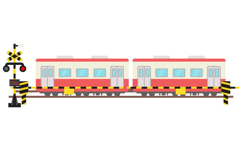 踏み切りを通過する電車のイラスト