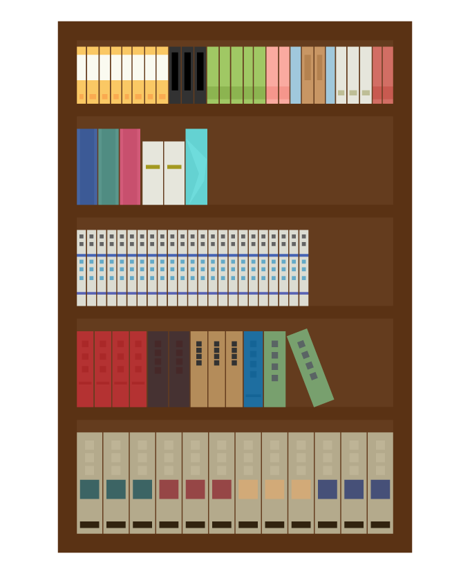 本がたくさんある本棚のイラスト