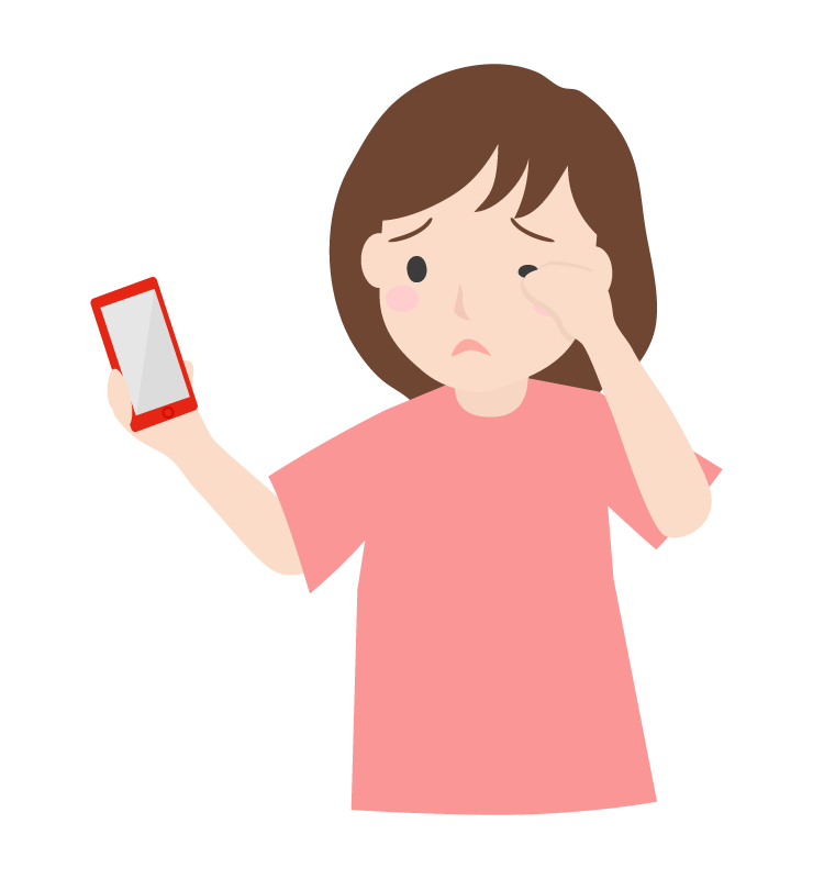 スマホで目が疲れている女性のイラスト