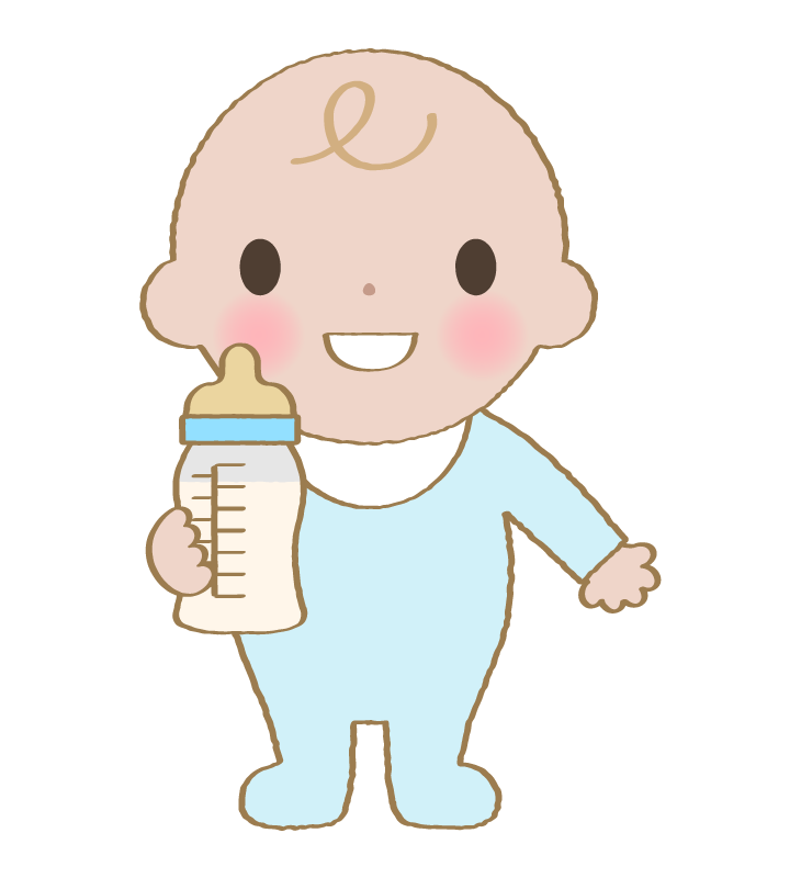 ミルクを持っている赤ちゃんのイラスト