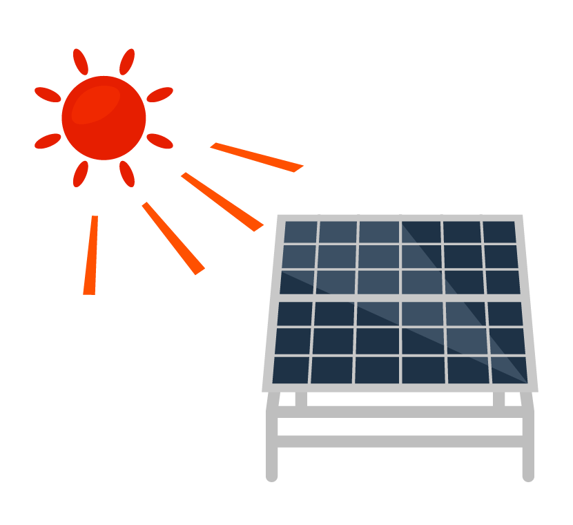 太陽とソーラーパネルのイラスト