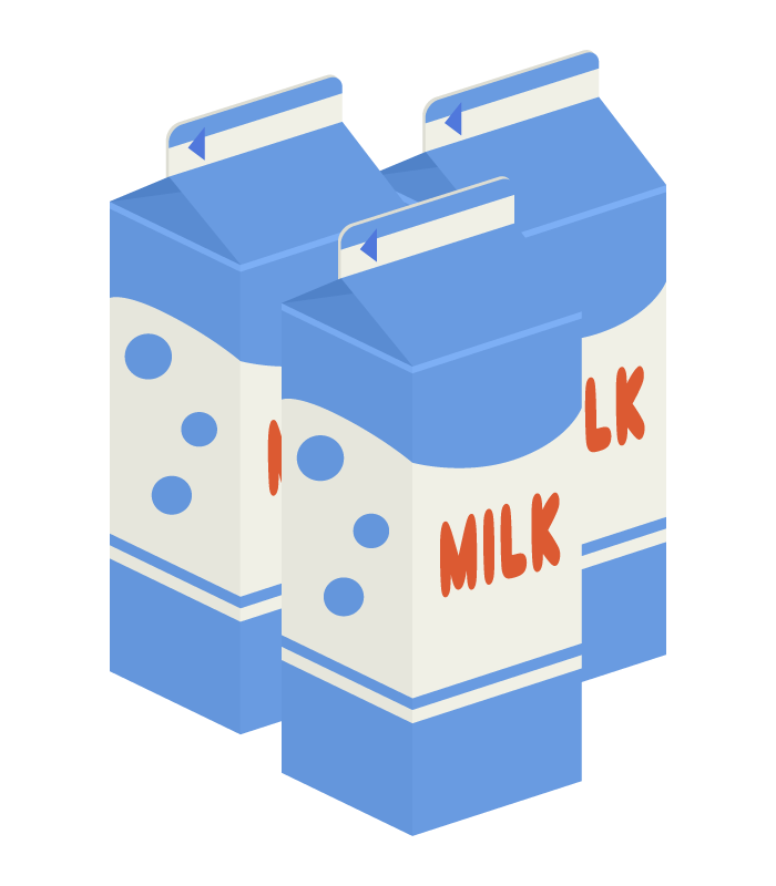1リットルの牛乳パック（3本）のイラスト
