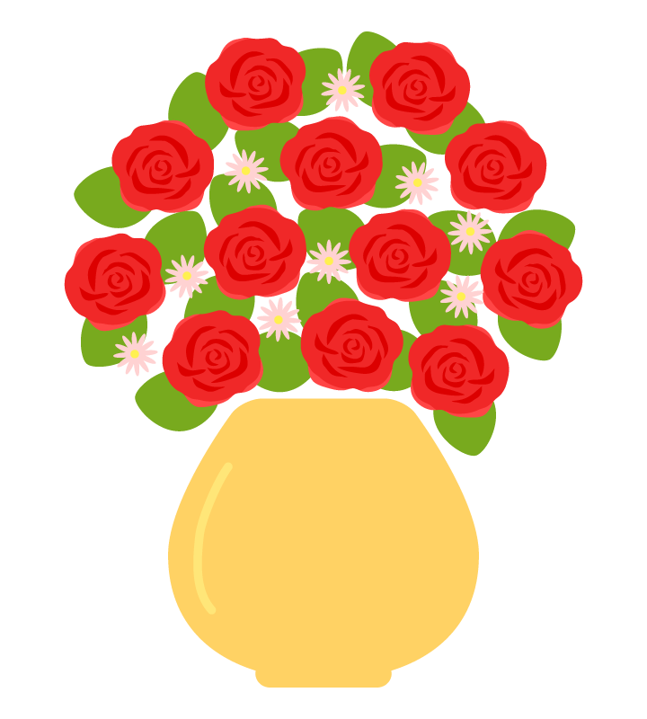 花瓶に活けたバラの花のイラスト