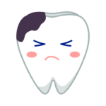 虫歯の歯のキャラクターのイラスト