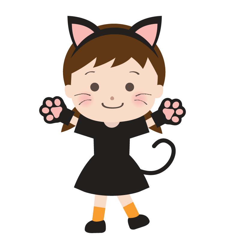 ハロウィンで猫に仮装した女の子のイラスト