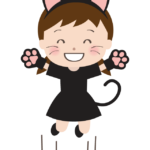 ハロウィンで猫に仮装してジャンプしている女の子のイラスト
