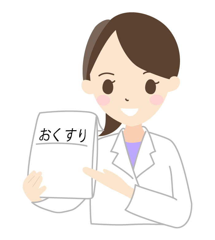 薬を出す薬剤師（女性）のイラスト