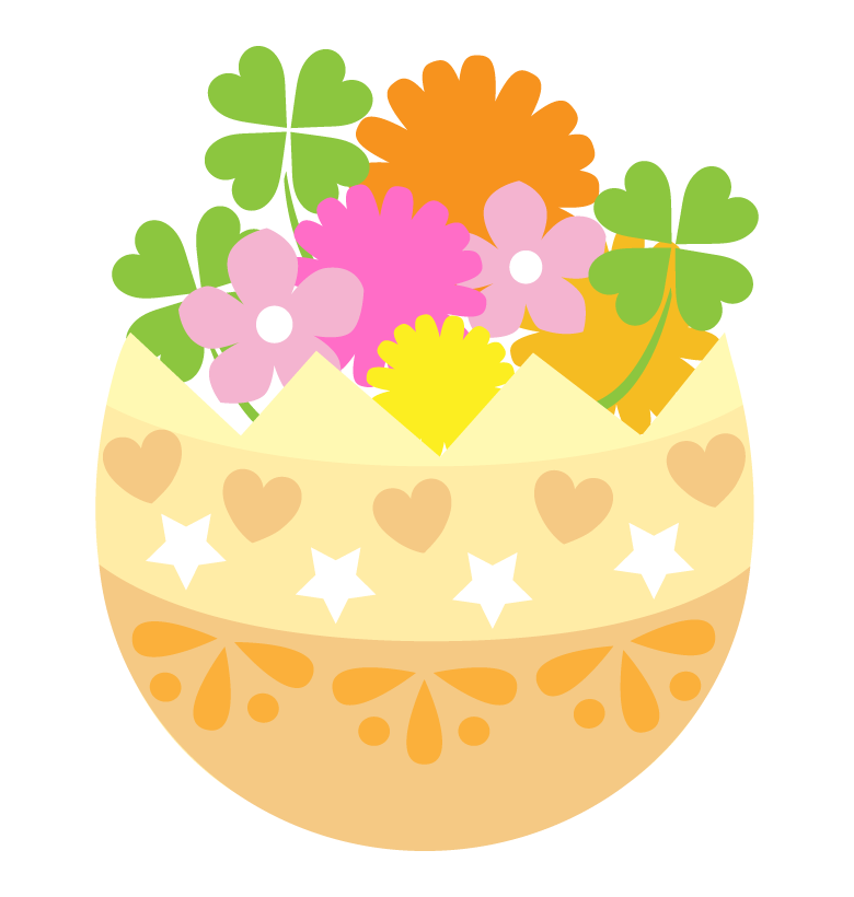 花とイースターエッグのイラスト