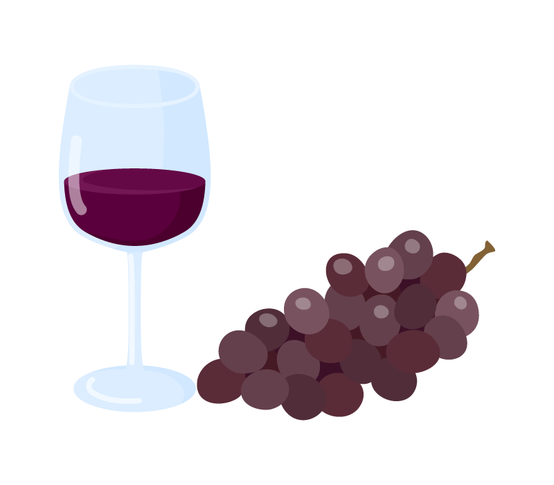 葡萄と赤ワインのイラスト