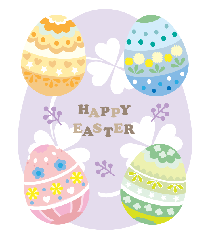 かわいいイースターエッグと「HAPPY EASTER」の文字イラスト