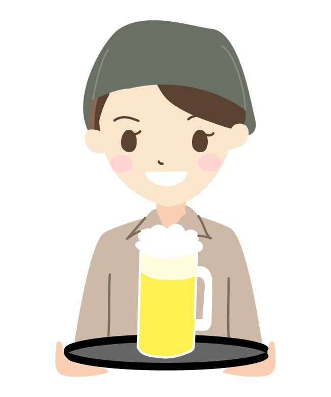 生ビールを運ぶ居酒屋の店員さんのイラスト 無料のフリー素材 イラストエイト