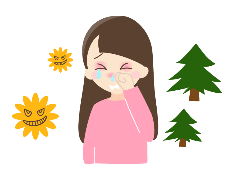 花粉症で涙や鼻水がでている女性のイラスト