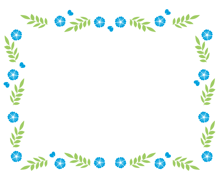 青い花と蔦のフレーム・飾り枠のイラスト