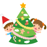 クリスマスツリーの飾り付けをする子どものイラスト