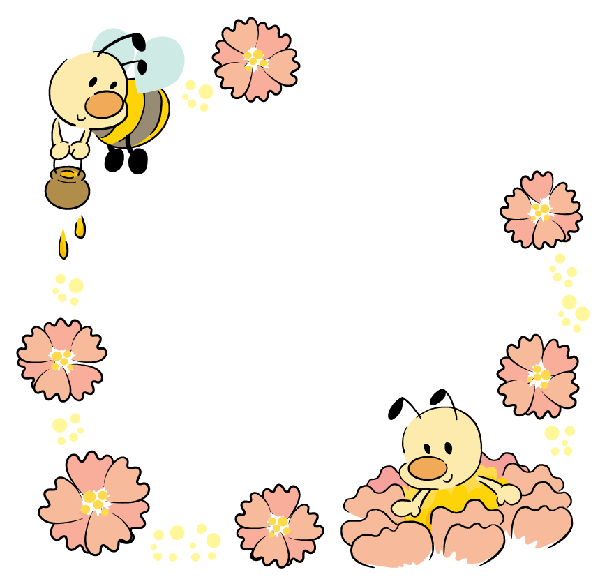 ミツバチと花のフレーム・飾り枠のイラスト