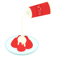 コンデンスミルクをかけた苺のイラスト