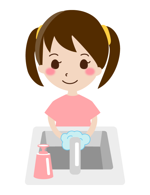 石鹸で手洗いをする女の子のイラスト